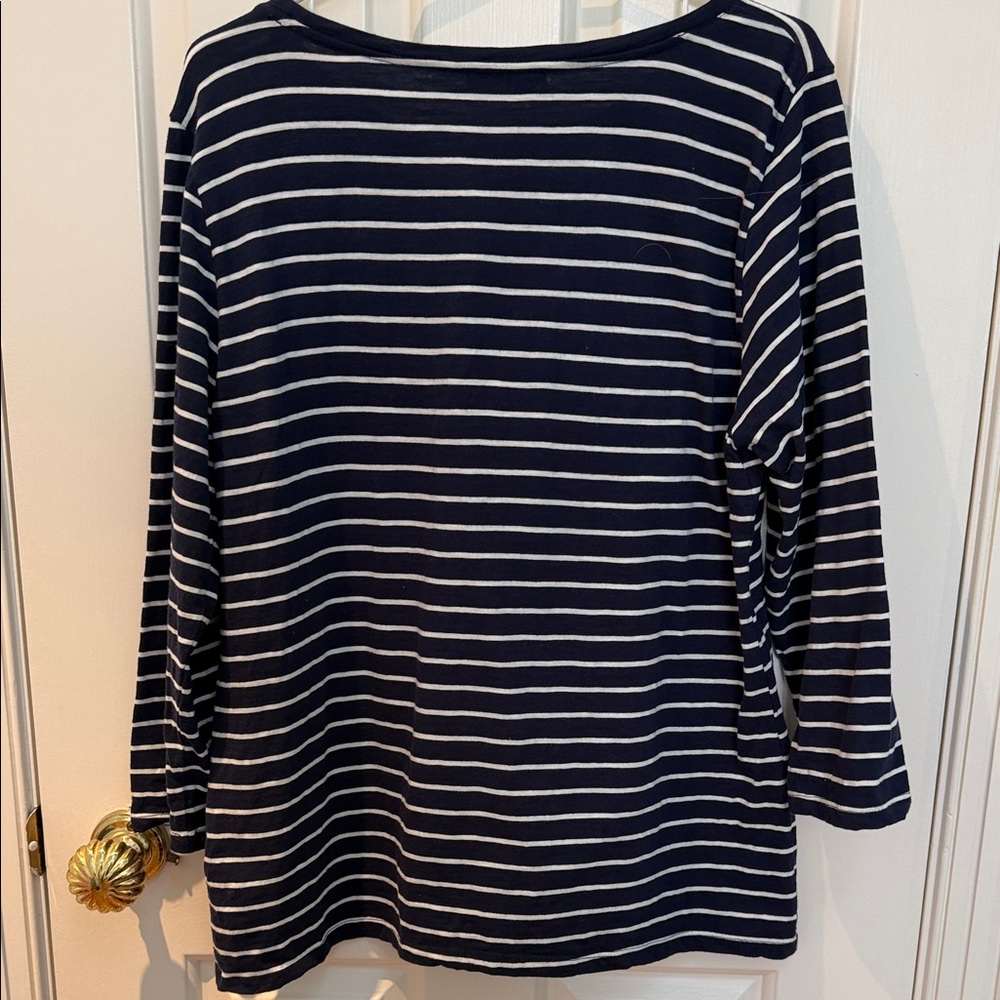 Pink Tartan sz XL 100% Cotton Navy & White Striped Women's Top breton nautical - Picture 2 of 7
